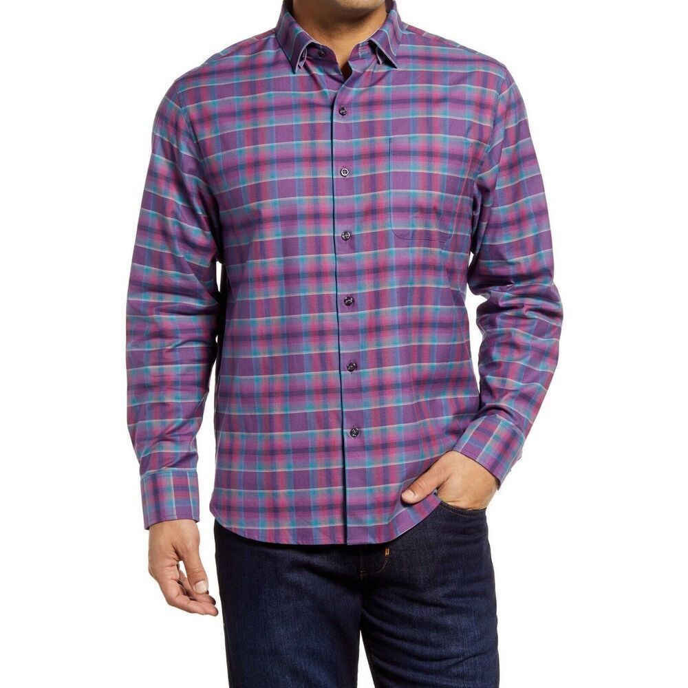 Tommy Bahama Shirt Lazio Lux Purple SilkBlend Men's XL Easter Coastal Plaid